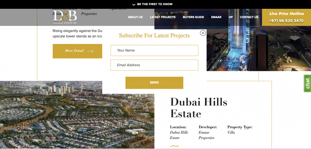 Pop up form for lead generation in the real estate sector