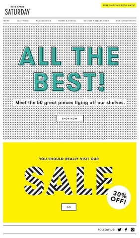 A mobile version of Kate Spade Saturday e-card encourages to start purchasing right away from a mobile device.