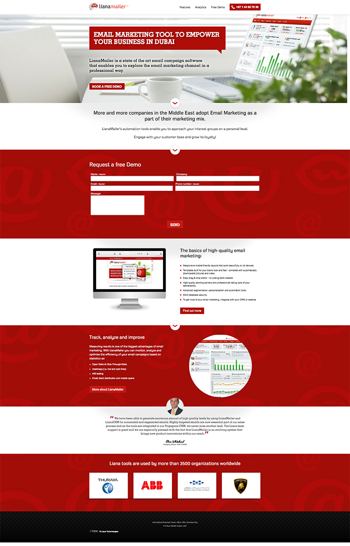 Email marketing platform Liana Mailer Landing page