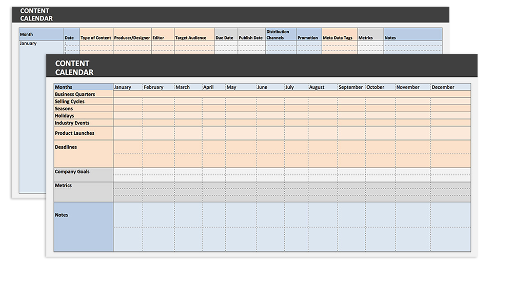 Content Marketing calendar template