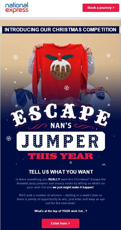 A Christmas competition run by National Express in their holiday newsletter