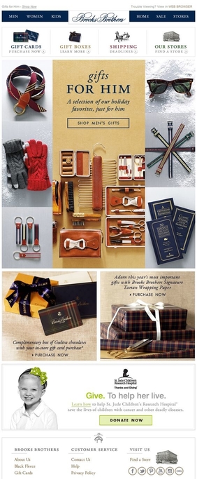 Brooks Brothers’ Christmas newsletter contains festive ideas on gifts ‘for him’