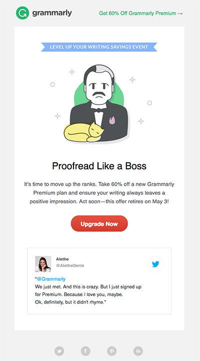 Promotional newsletter by grammarly: 60% off Grammarly Premium Plan