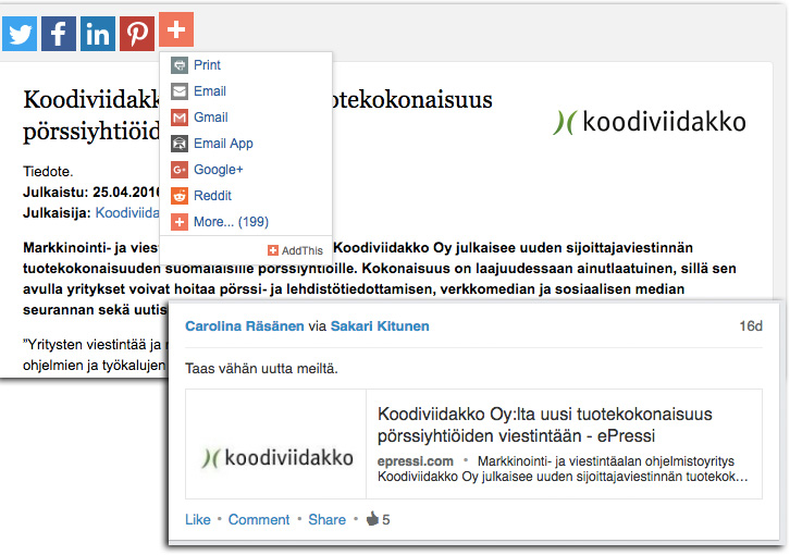 Jaa lehdistötiedotteesi somessa