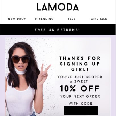 Discount for signing up for the newsletter from Lamoda