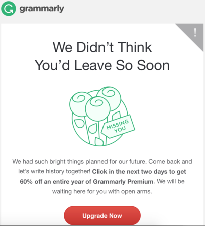 Miss you note from Grammarly