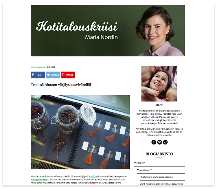 Mielipidevaikuttaja Maria Nordin blogissaan