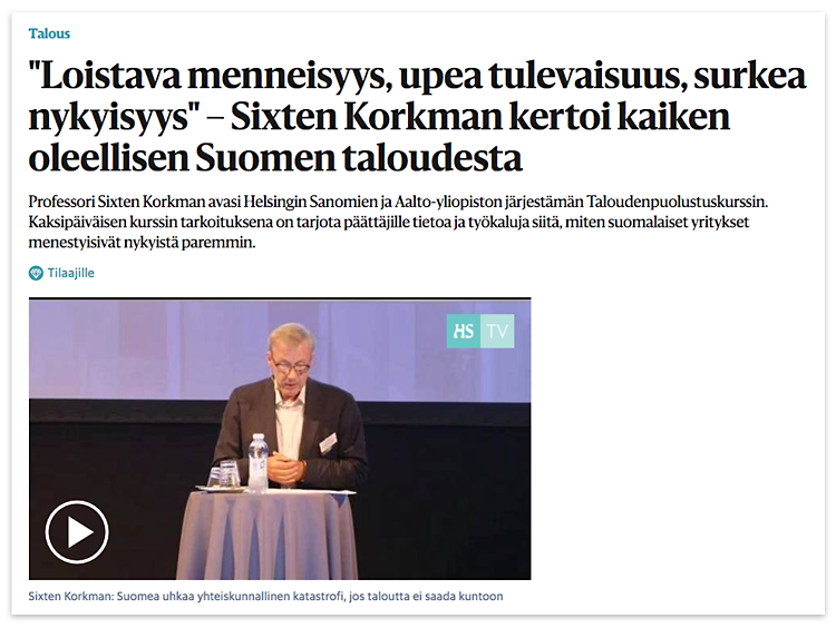 Mielipidevaikuttaja Sixten Korkman kertoo taloudesta