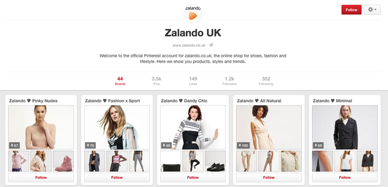 Zalando on aktiivinen Pinterestissä